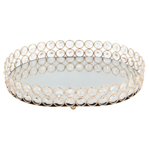 Διακοσμητικό – Δίσκος μεταλλικός οβάλ 30Χ23Χ6 εκ. Χρυσός με κρύσταλλα και καθρέπτη