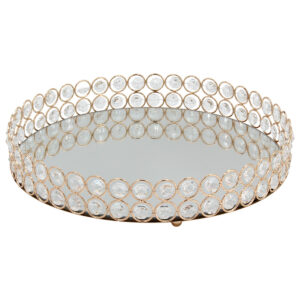 Διακοσμητικό – Δίσκος μεταλλικός στρογγυλός Φ30Χ5,8 εκ. Χρυσός με κρύσταλλα και καθρέπτη