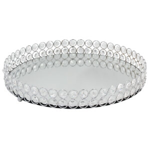 Διακοσμητικό – Δίσκος μεταλλικός στρογγυλός Φ35Χ5,8 εκ. Ασημί με κρύσταλλα και καθρέπτη