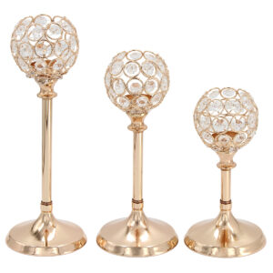 Κηροπήγια τεμ. 3 μεταλλικά Φ10,5Χ27 εκ. – Φ10,5Χ22 εκ. – Φ10,5Χ16 εκ. Χρυσά με κρύσταλλα