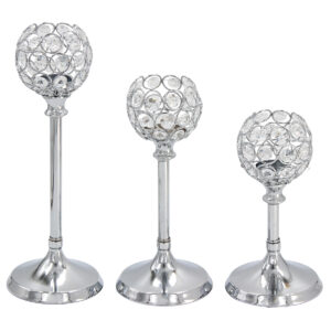 Κηροπήγια τεμ. 3 μεταλλικά Φ10,5Χ27 εκ. – Φ10,5Χ22 εκ. – Φ10,5Χ16 εκ. Ασημί με κρύσταλλα