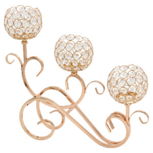 Κηροπήγιο μεταλλικό 41Χ10,5Χ36 εκ. 3 θέσεις Χρυσό με κρύσταλλα