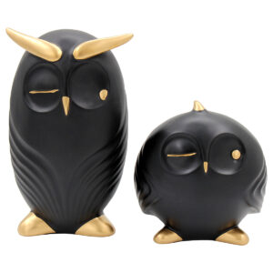 Διακοσμητικά Polyresin τεμ. 2 15Χ12Χ23 – 16Χ11Χ15 εκ. Κουκουβάγιες Μαύρο Χρυσό