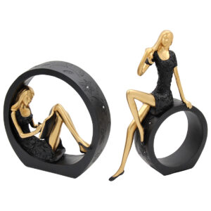 Διακοσμητικά Polyresin τεμ. 2 21Χ7Χ21 – 20Χ5Χ27 εκ. Γυναίκες Μαύρο Χρυσό