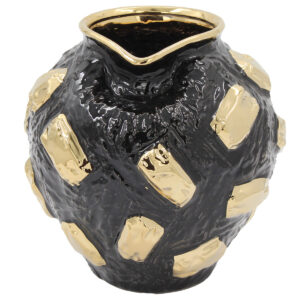 Ανθοδοχείο – Διακοσμητικό κεραμικό Φ20Χ19 εκ. Μαύρο Χρυσό