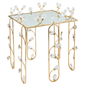 Τραπεζάκι – Stand διακοσμητικό μεταλλικό 36Χ36Χ40 εκ. Χρυσό με κρύσταλλα και καθρέπτη