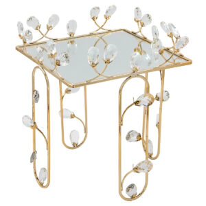 Τραπεζάκι – Stand διακοσμητικό μεταλλικό 31Χ31Χ32 εκ. Χρυσό με κρύσταλλα και καθρέπτη