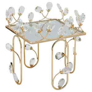 Τραπεζάκι – Stand διακοσμητικό μεταλλικό 26Χ26Χ25 εκ. Χρυσό με κρύσταλλα και καθρέπτη
