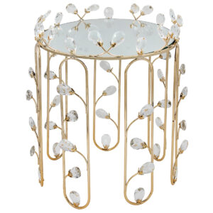 Τραπεζάκι – Stand διακοσμητικό μεταλλικό Φ31Χ39 εκ. Χρυσό με κρύσταλλα και καθρέπτη