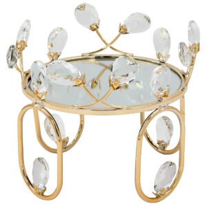 Τραπεζάκι – Stand διακοσμητικό μεταλλικό Φ18Χ15 εκ. Χρυσό με κρύσταλλα και καθρέπτη