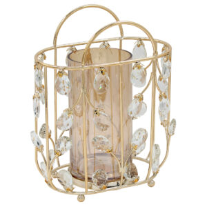 Ανθοδοχείο – Κηροπήγιο μεταλλικό 22Χ14Χ27 εκ. Τσάντα Χρυσή με κρύσταλλα