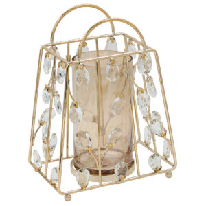 Ανθοδοχείο – Κηροπήγιο μεταλλικό 22Χ15Χ28 εκ. Τσάντα Χρυσή με κρύσταλλα