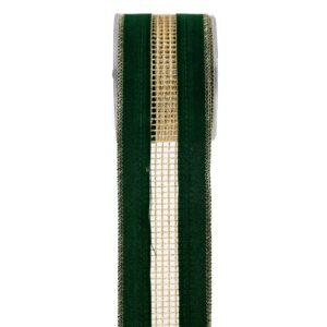 ΚΟΡΔ.VELVET GLITTER NET 6,7cmX4,5mDK ΠΡΑΣΙΝΟ- ΧΡΥΣΟ