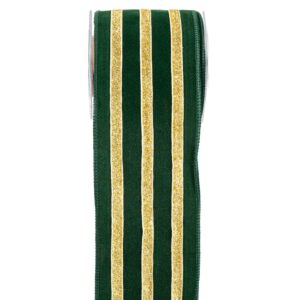 ΚΟΡΔ.LINED VELVET 10cm x 4.5m ΠΡΑΣΙΝΟ-ΧΡΥΣΟ