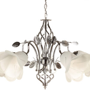 Φωτιστικό κρεμαστό 5 Χ Ε27 Φ70Χ42 εκ. χρώμιο με φύλλα και γυαλιά