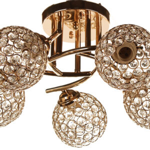 Φωτιστικό οροφής 5 Χ Ε27 Φ48Χ23 εκ. χρυσό με κρύσταλλα