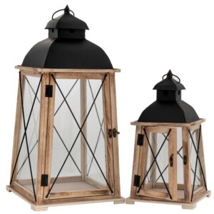 ΣΕΤ 2 ΦΑΝΑΡΙ ΑΝΟΙΧΤΟ ΚΑΦΕ ΞΥΛΙΝΟ ΜΕ ΜΑΥΡΗ ΜΕΤΑΛΛΙΚΗ ΟΡΟΦΗ 29Χ29Χ59 21Χ21Χ40ΕΚ