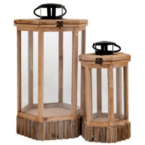 ΣΕΤ 2 ΦΑΝΑΡΙ ΑΝΟΙΧΤΟ ΚΑΦΕ ΞΥΛΙΝΟ ΕΞΑΓΩΝΟ ΜΕ ΜΑΥΡΟ ΧΕΡΟΥΛΙ 33Χ28,5Χ56 22,5Χ19,5Χ40ΕΚ