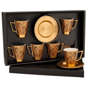 ΣΕΤ 6 ΧΡΥΣΟ ΜΕ ΦΙΔΙΣΙΟ ΜΟΤΙΒΟ ΦΛΥΤΖΑΝΙ ΜΕ ΠΙΑΤΑΚΙ ΚΕΡΑΜΙΚΟ+ΜΕΤΑΛΛΟ 6x7 11εκ πιατάκι