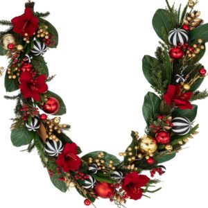 ΚΟΚΚΙΝΗ ΓΙΡΛΑΝΤΑ ΜΕ ΤΕΧΝΗΤΑ ΑΝΘΗ ΚΑΙ ΚΟΚΚΙΝΕΣ ΜΠΑΛΕΣ 23Χ15Χ183ΕΚ