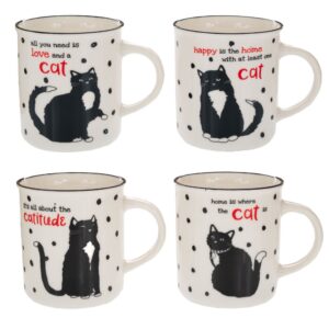 ΑΣΠΡΟΜΑΥΡΗ ΚΕΡΑΜΙΚΗ ΚΟΥΠΑ ΜΕ ΦΙΓΟΥΡΑ ΓΑΤΑΣ 330ml 4 ΣΧΕΔΙΑ