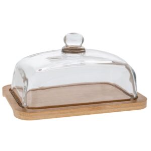 BAMBOO ΔΙΣΚΟΣ ΣΕΡΒΙΡΙΣΜΑΤΟΣ ΜΕ ΓΥΑΛΙΝΟ ΚΑΠΑΚΙ 18Χ13Χ10ΕΚ
