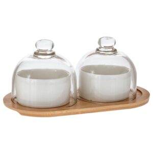 ΛΕΥΚΑ ΚΕΡΑΜΙΚΑ ΜΠΩΛ ΣΕΡΒΙΡΙΣΜΑΤΟΣ ΜΕ ΓΥΑΛΙΝΟ ΚΑΠΑΚΙ ΣΕ BAMBOO ΒΑΣΗ 24Χ12Χ10ΕΚ