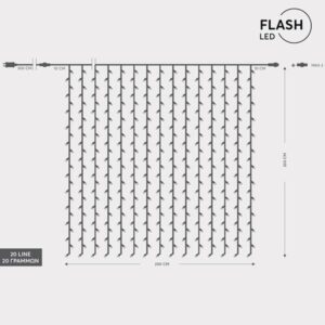 ΚΟΥΡΤΙΝΑ, 360 LED 3mm, 31V ΜΕΤΑΣΧΗΜΑΤΙΣΤΗ, 4 ΕΠΕΚΤΑΣΕΙΣ ΕΩΣ 3 ΣΕΤ, ΔΙΑΦΑΝΟ PVC ΚΑΛΩΔΙΟ, 320 ΘΕΡΜΟ ΛΕΥΚΟ LED + 40 ΛΕΥΚΑ FLASH LED (H200 x W200cm, 20 ΣΕΙΡΕΣ x 18 LED), ΠΡΟΕΚΤΑΣΗ ΠΑΡΟΧΗΣ 3m, ΙΡ44