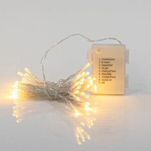 ΣΕΙΡΑ, 96 LED 3mm, BATTERY BOX 3xAA, 8 ΠΡΟΓΡΑΜΜΑΤΑ & ΜΝΗΜΗ, TIMER, ΔΙΑΦΑΝΟ PVC ΚΑΛΩΔΙΟ, ΘΕΡΜΟ ΛΕΥΚΟ LED ΑΝΑ 10cm, ΠΡΟΕΚΤΑΣΗ ΠΑΡΟΧΗΣ 30cm, IP44 (DISPLAY BOX 16τμχ)