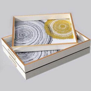 S/2 ΔΙΣΚΟΣ ΠΟΛΥΡΕΖΙΝ ΜΕ ΓΥΑΛΙ ΧΡΥΣΟ-ΛΕΥΚΟ 40x30x4.5cm / 35x25x4.5cm