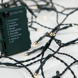 ΣΕΙΡΑ, 96 LED 5mm, ΜΠΑΤΑΡΙΑΣ 3xAA, 8 ΠΡΟΓΡΑΜΜΑΤΑ, ΧΡΟΝΟΔΙΑΚΟΠΤΗΣ, ΠΡΑΣΙΝΟ PVC ΚΑΛΩΔΙΟ, ΘΕΡΜΟ ΛΕΥΚΟ LED ANA 10cm, ΠΡΟΕΚΤΑΣΗ ΠΑΡΟΧΗΣ 1m, ΙΡ44