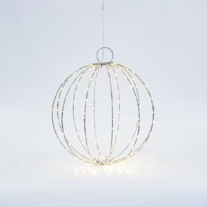 ΑΣΗΜΙ ΜΕΤΑΛΛΙΚΗ ΜΠΑΛΑ ΦΩΤΙΖΟΜΕΝΗ 30cm, 144 MINI LED, ΣΤΑΘΕΡΟΣ ΜΕΤΑΣΧΗΜΑΤΙΣΤΗΣ, ΑΣΗΜΙ ΧΑΛΚΙΝΟ ΚΑΛΩΔΙΟ, ΘΕΡΜΟ ΛΕΥΚΟ LED, ΠΡΟΕΚΤΑΣΗ ΠΑΡΟΧΗΣ 3m, IP44