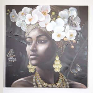 ΠΙΝΑΚΑΣ ΚΑΜΒΑΣ ΓΥΝΑΙΚΑ ΜΕ ΛΟΥΛΟΥΔΙΑ ΜΑΥΡΟΣ - ΛΕΥΚΟΣ - ΓΚΡΙ 100x3x100cm