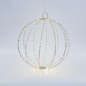 ΑΣΗΜΙ ΜΕΤΑΛΛΙΚΗ ΜΠΑΛΑ ΦΩΤΙΖΟΜΕΝΗ 40cm, 240 MINI LED, ΣΤΑΘΕΡΟΣ ΜΕΤΑΣΧΗΜΑΤΙΣΤΗΣ, ΑΣΗΜΙ ΧΑΛΚΙΝΟ ΚΑΛΩΔΙΟ, ΘΕΡΜΟ ΛΕΥΚΟ LED, ΠΡΟΕΚΤΑΣΗ ΠΑΡΟΧΗΣ 3m, IP44