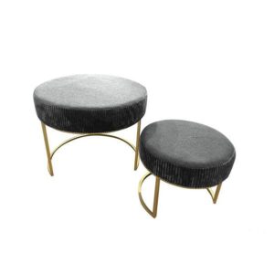 S/2 ΣΚΑΜΠΟ ΒΕΛΟΥΔΟ - ΥΦΑΣΜΑ ΓΚΡΙ ΜΕΤΑΛΛΙΚΑ ΠΟΔΙΑ ΧΡΥΣΑ 60x60x44cm / 40x40x33cm