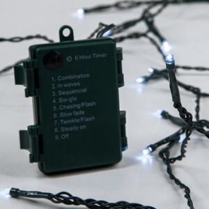 ΣΕΙΡΑ, 192 LED 3mm, ΜΠΑΤΑΡΙΑΣ 3xAA, 8 ΠΡΟΓΡΑΜΜΑΤΑ & ΜΝΗΜΗ, TIMER, ΠΡΑΣΙΝΟ PVC ΚΑΛΩΔΙΟ, ΛΕΥΚΟ LED ANA 10cm, ΠΡΟΕΚΤΑΣΗ ΠΑΡΟΧΗΣ 30cm, IP44 (DISPLAY BOX 16τμχ)