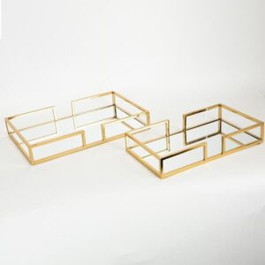 S/2 ΔΙΣΚΟΣ ΜΕΤΑΛΛΙΚΟΣ ΜΕ ΚΑΘΡΕΦΤΗ ΧΡΥΣΟΣ 40x25x6cm / 35.5x19.5x6cm