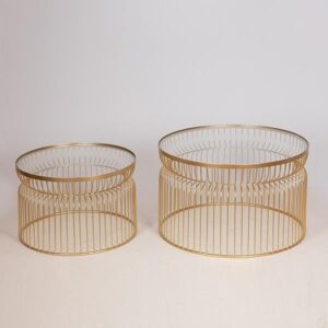 S/2 ΤΡΑΠΕΖΑΚΙΑ ΜΕΤΑΛΛΙΚΑ ΧΡΥΣA ME ΓΥΑΛΙ 65x65x40cm / 52.5x52.5x34cm