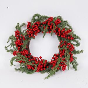 ΣΤΕΦΑΝΙ ΜΕ ΚΟΚΚΙΝΑ BERRIES ΚΑΙ ΚΛΑΔΙ ΕΛΑΤΟΥ, 50cm