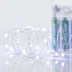 ΣΕΙΡΑ, 20 MINI LED, ΜΠΑΤΑΡΙΑΣ 3xAA, ΑΣΗΜΙ ΧΑΛΚΙΝΟ ΚΑΛΩΔΙΟ, ΛΕΥΚΟ LED ΑΝΑ 10cm, ΠΡΟΕΚΤΑΣΗ ΠΑΡΟΧΗΣ 10cm, IP20