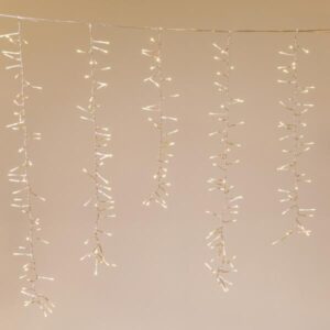 ΒΡΟΧΗ CLUSTER, 480 LED 3mm, 36V ΜΕΤΑΣΧΗΜΑΤΙΣΤΗ, 8 ΠΡΟΓΡΑΜΜΑΤΑ, 4 ΕΠΕΚΤΑΣΕΙΣ ΕΩΣ 3 ΣΕΤ, ΔΙΑΦΑΝΟ PVC ΚΑΛΩΔΙΟ, ΘΕΡΜΟ ΛΕΥΚΟ LED (H100 x W200cm, 30/40/50/50/40/30), ΠΡΟΕΚΤΑΣΗ ΠΑΡΟΧΗΣ 3m, IP44