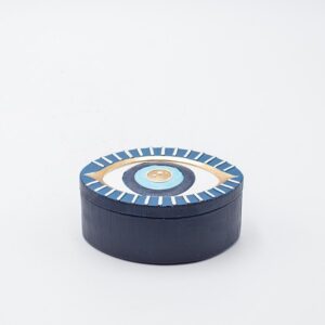 ΜΠΙΖΟΥΤΙΕΡΑ ΣΕ ΣΧΗΜΑ ΜΑΤΙΟΥ ΠΟΛΥΡΕΖΙΝ ΜΠΛΕ & ΧΡΥΣΕΣ ΛΕΠΤΟΜΕΡΕΙΕΣ 10x7.5x4.5cm