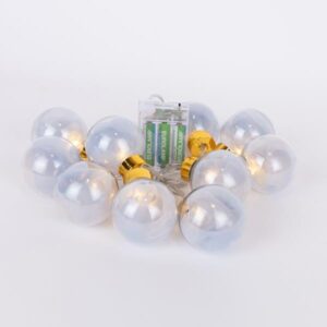 ΣΕΙΡΑ, 10 LED 5mm, ΔΙΑΚΟΣΜΗΤΙΚEΣ ΜΠΑΛΕΣ ΜΕ ΑΣΗΜΙ ΥΦΑΣΜΑ, ΜΠΑΤΑΡΙΑΣ 3ΧΑΑ, ΧΡΟΝΟΔΙΑΚΟΠΤΗ, ΔΙΑΦΑΝΟ PVC ΚΑΛΩΔΙΟ, ΘΕΡΜΟ ΛΕΥΚΟ LED ΑΝΑ 15cm, ΠΡΟΕΚΤΑΣΗ ΠΑΡΟΧΗΣ 30cm, IP20