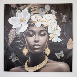 ΠΙΝΑΚΑΣ ΚΑΜΒΑΣ ΓΥΝΑΙΚΑ ΜΕ ΛΟΥΛΟΥΔΙΑ ΜΑΥΡΟΣ - ΛΕΥΚΟΣ - ΓΚΡΙ 100x3x100cm