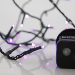 ΣΕΙΡΑ, 100 LED 3mm, 31V ΜΕΤΑΣΧΗΜΑΤΙΣΤΗ, 8 ΠΡΟΓΡΑΜΜΑΤΑ & ΜΝΗΜΗ, ΠΡΑΣΙΝΟ PVC ΚΑΛΩΔΙΟ, ΜΩΒ LED ΑΝΑ 5cm, ΠΡΟΕΚΤΑΣΗ ΠΑΡΟΧΗΣ 3m, ΙΡ44
