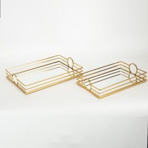 S/2 ΔΙΣΚΟΣ ΜΕΤΑΛΛΙΚΟΣ ΜΕ ΚΑΘΡΕΦΤΗ ΧΡΥΣΟΣ 35x25x6.5cm / 30.5x20.5x6.5cm