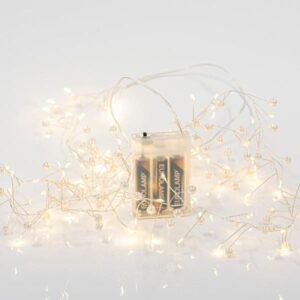 CLUSTER 2m, 120 MINI LED, ΠΕΡΛΕΣ, ΜΠΑΤΑΡΙΑΣ 3xAA, ΑΣΗΜΙ ΧΑΛΚΙΝΟ ΚΑΛΩΔΙΟ, ΘΕΡΜΟ ΛΕΥΚΟ LED, ΠΡΟΕΚΤΑΣΗ ΠΑΡΟΧΗΣ 50cm, IP20