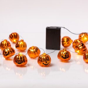 ΣΕΙΡΑ, 20 MINI LED, ΠΟΡΤΟΚΑΛΙ ΚΟΛΟΚΥΘΕΣ HALLOWEEN, ΜΠΑΤΑΡΙΑΣ 3xAA, ΧΡΟΝΟΔΙΑΚΟΠΤΗ, ΜΑΥΡΟ ΧΑΛΚΙΝΟ ΚΑΛΩΔΙΟ, ΘΕΡΜΟ ΛΕΥΚΟ LED ΑΝΑ 10cm, ΠΡΟΕΚΤΑΣΗ ΠΑΡΟΧΗΣ 30cm, IP20
