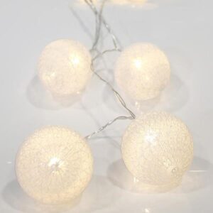 ΣΕΙΡΑ, 10 LED 5mm, ΒΑΜΒΑΚΕΡΕΣ ΔΙΑΚΟΣΜΗΤΙΚΕΣ ΜΠΑΛΕΣ 6cm, ΜΠΑΤΑΡΙΑΣ 3xAA, ΔΙΑΦΑΝΟ PVC ΚΑΛΩΔΙΟ, ΘΕΡΜO ΛΕΥΚO LED ΑΝΑ 15cm, ΠΡΟΕΚΤΑΣΗ ΠΑΡΟΧΗΣ 50cm, IP20