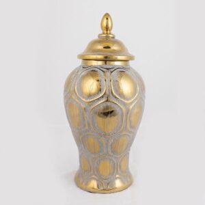 ΒΑΖΟ ΜΕ ΚΑΠΑΚΙ ΚΕΡΑΜΙΚΟ ΓΚΡΙ - ΧΡΥΣΟ 16x16x33.8cm